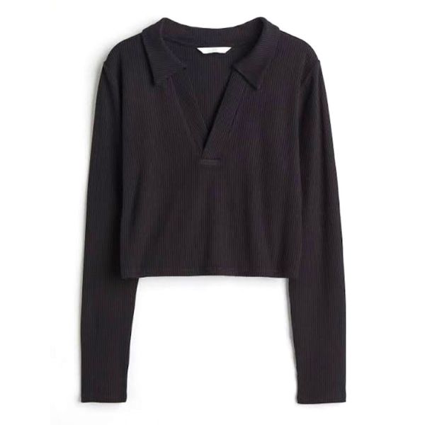 Ladies Black Long Sleeve Crop Top – Chic Women’s Blouse